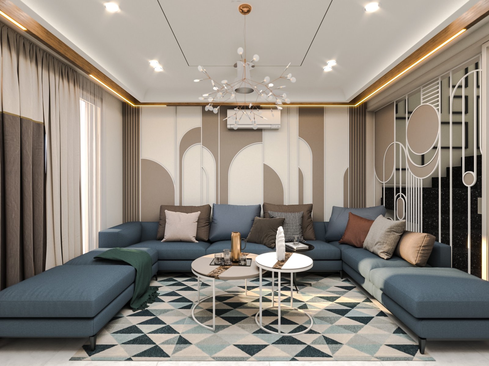 Living room render, window bay