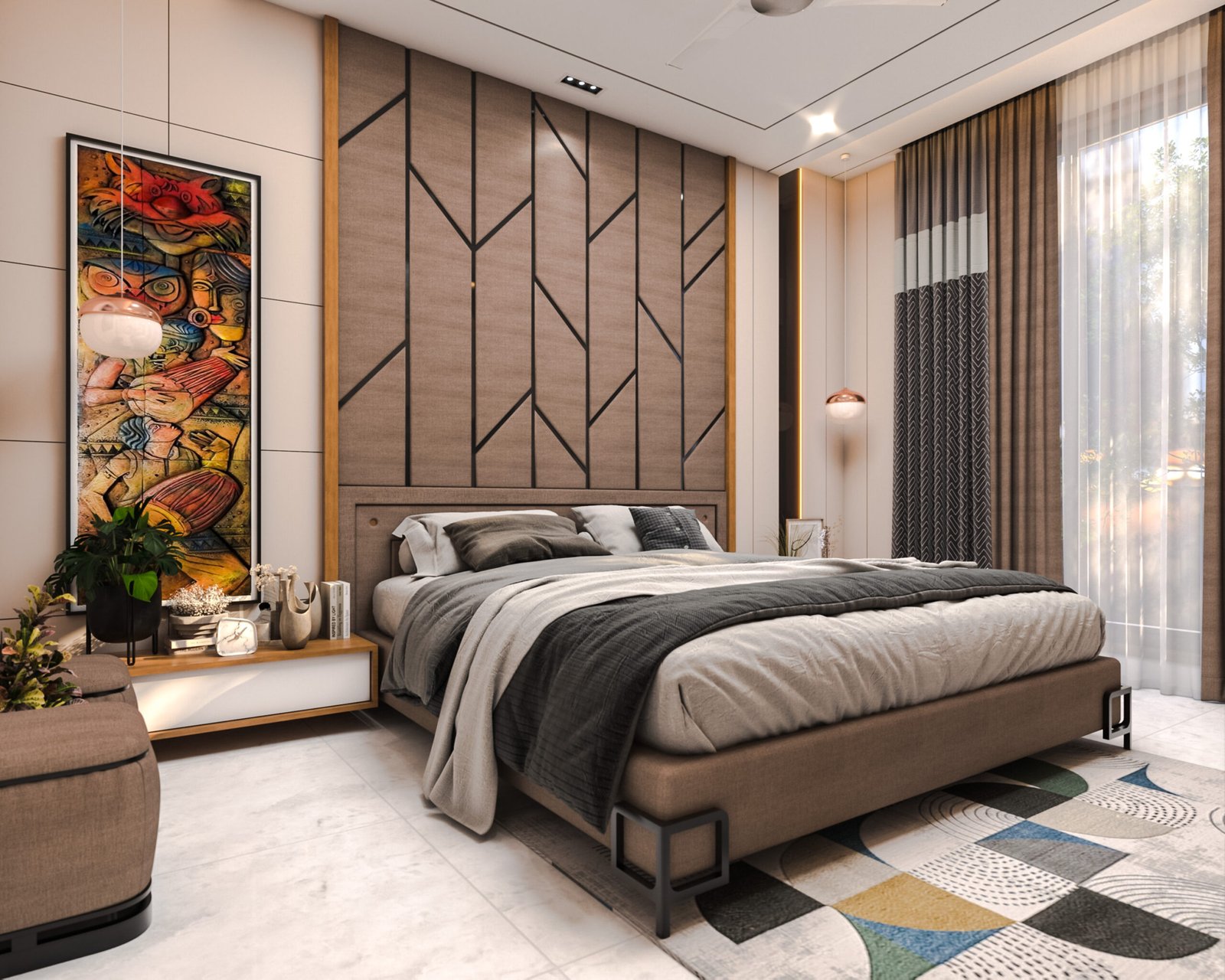 Master suite render, bed wall