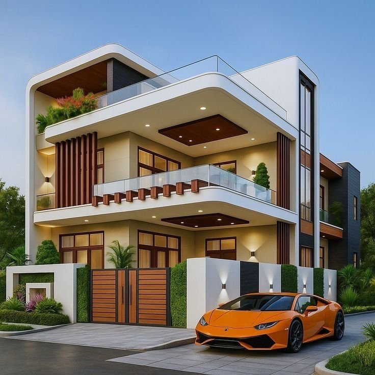 Modern house corner elevation