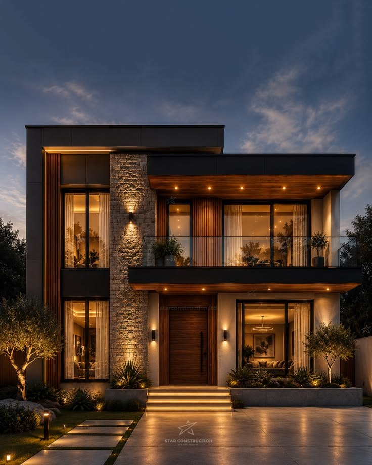 Modern house night elevation